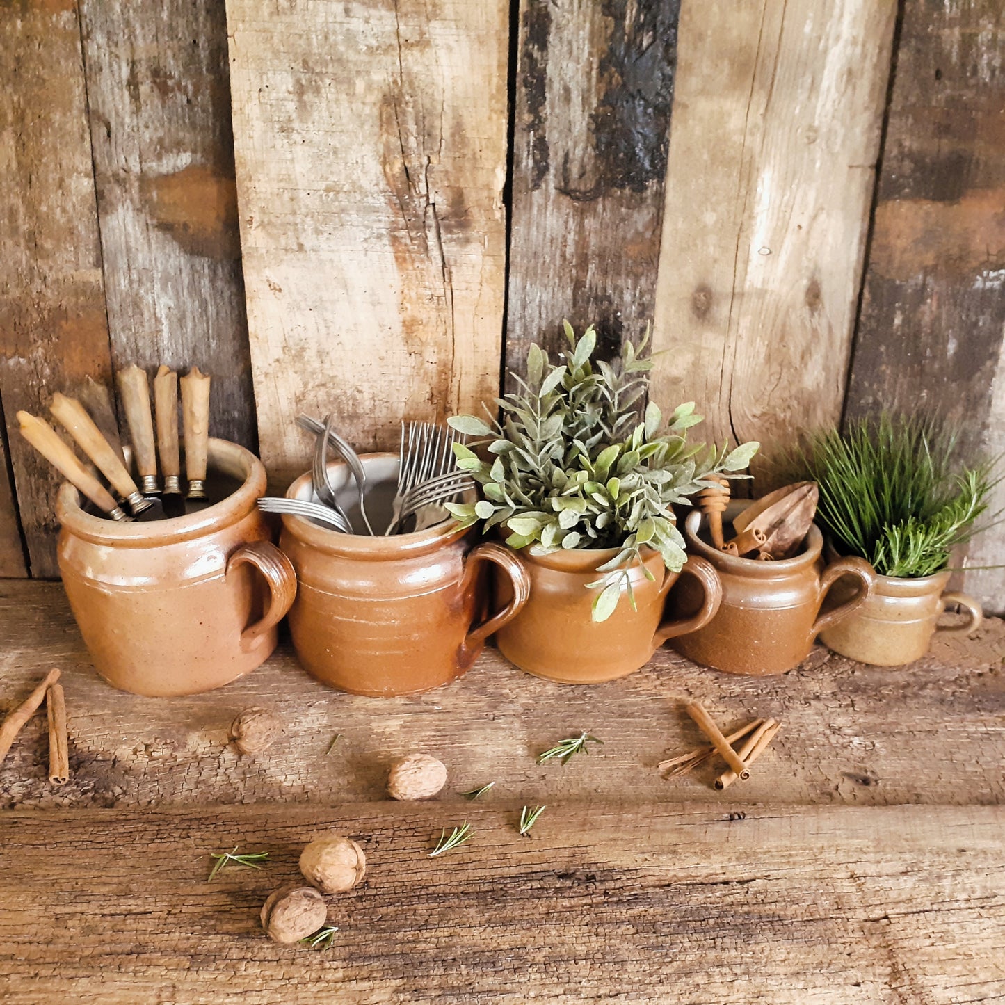 FIVE Antique Stoneware Confit Pots from Tiggy & Pip - Just €225! Shop now at Tiggy and Pip