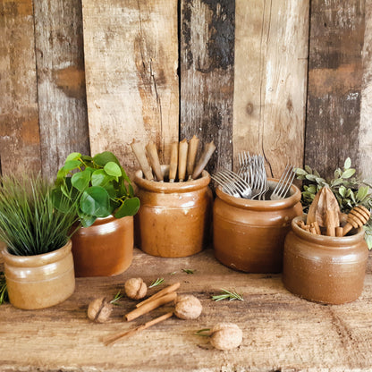 FIVE Antique Stoneware Confit Pots from Tiggy & Pip - Just €225! Shop now at Tiggy and Pip