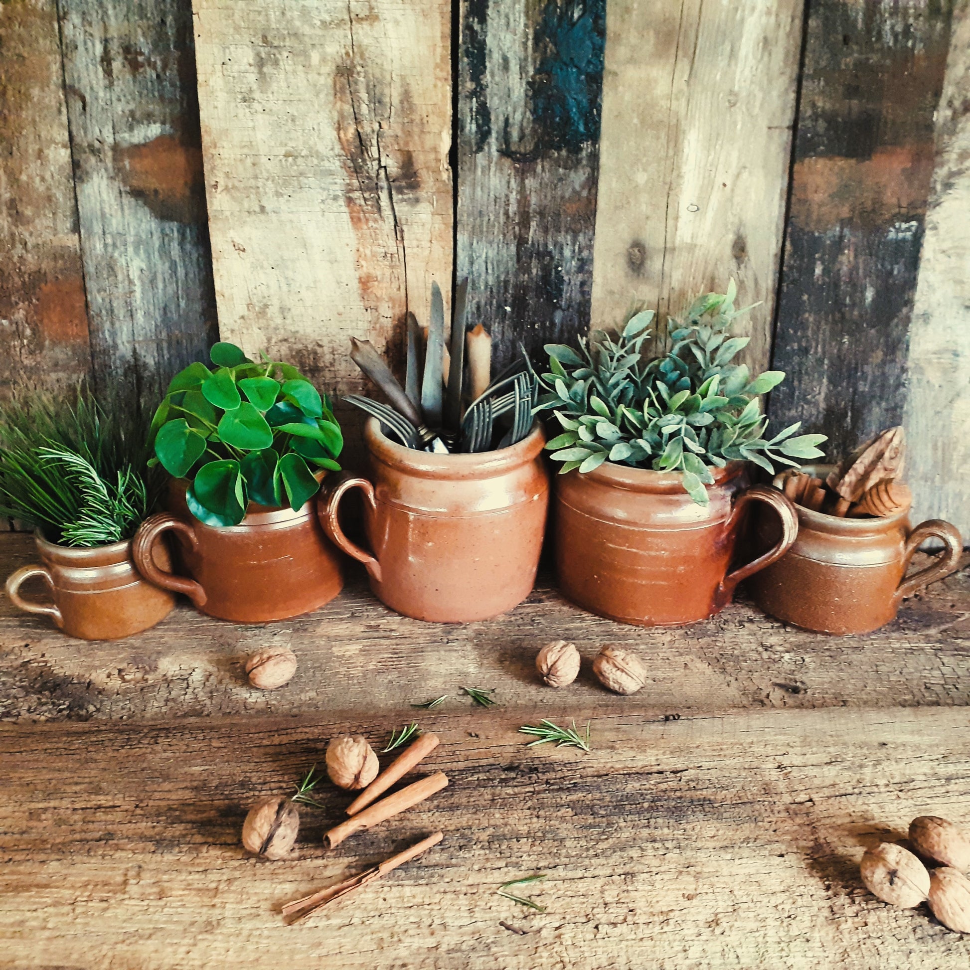 FIVE Antique Stoneware Confit Pots from Tiggy & Pip - Just €275! Shop now at Tiggy and Pip