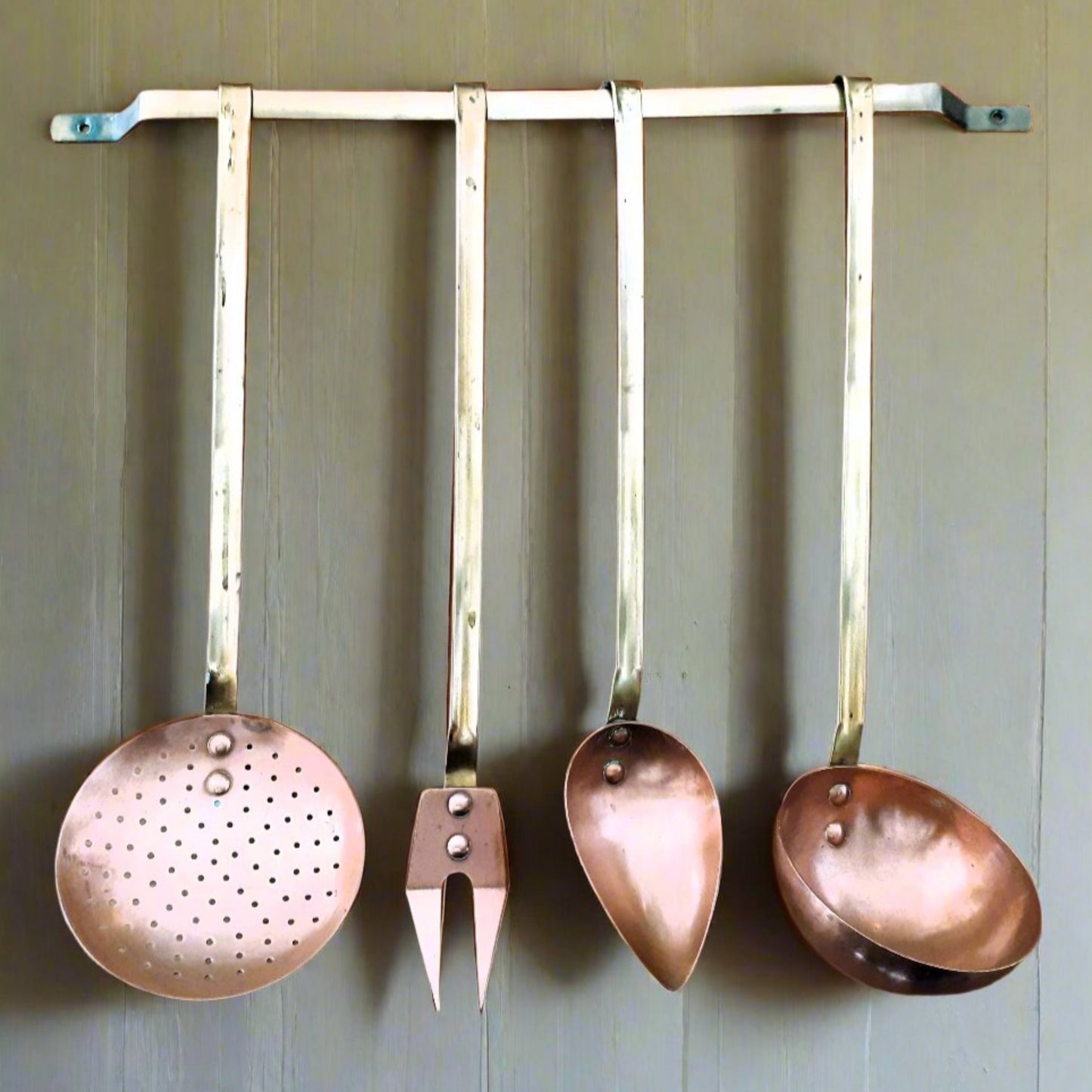 Copper Kitchen Utensils with Hanging Rail from Tiggy & Pip - Just €98! Shop now at Tiggy and Pip