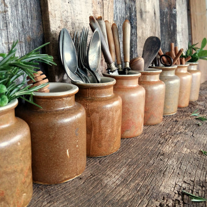 8 Rustic Stoneware Mustard Crocks. from Tiggy & Pip - Just €192! Shop now at Tiggy and Pip