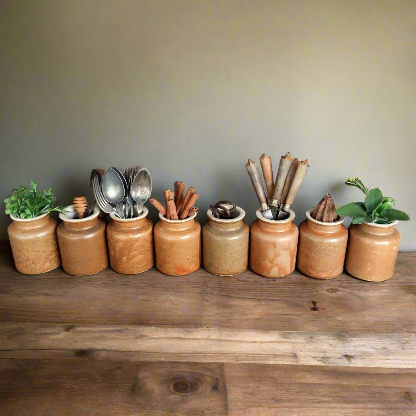 8 Rustic Stoneware Mustard Crocks. from Tiggy & Pip - Just €192! Shop now at Tiggy and Pip