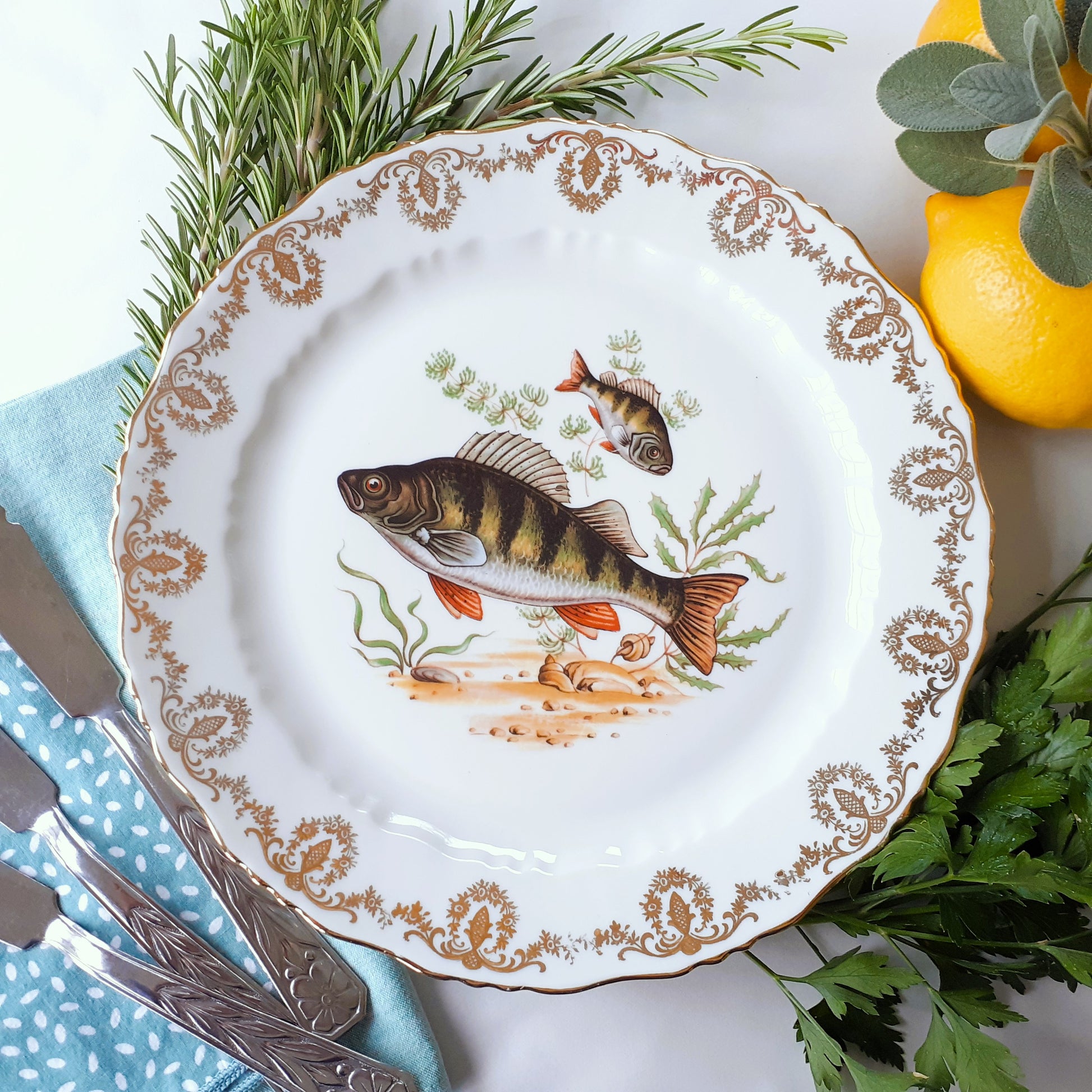 Set of Five French Porcelain Fish Plates from Tiggy & Pip - Just €140! Shop now at Tiggy and Pip