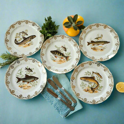 Set of Five French Porcelain Fish Plates from Tiggy & Pip - Just €140! Shop now at Tiggy and Pip