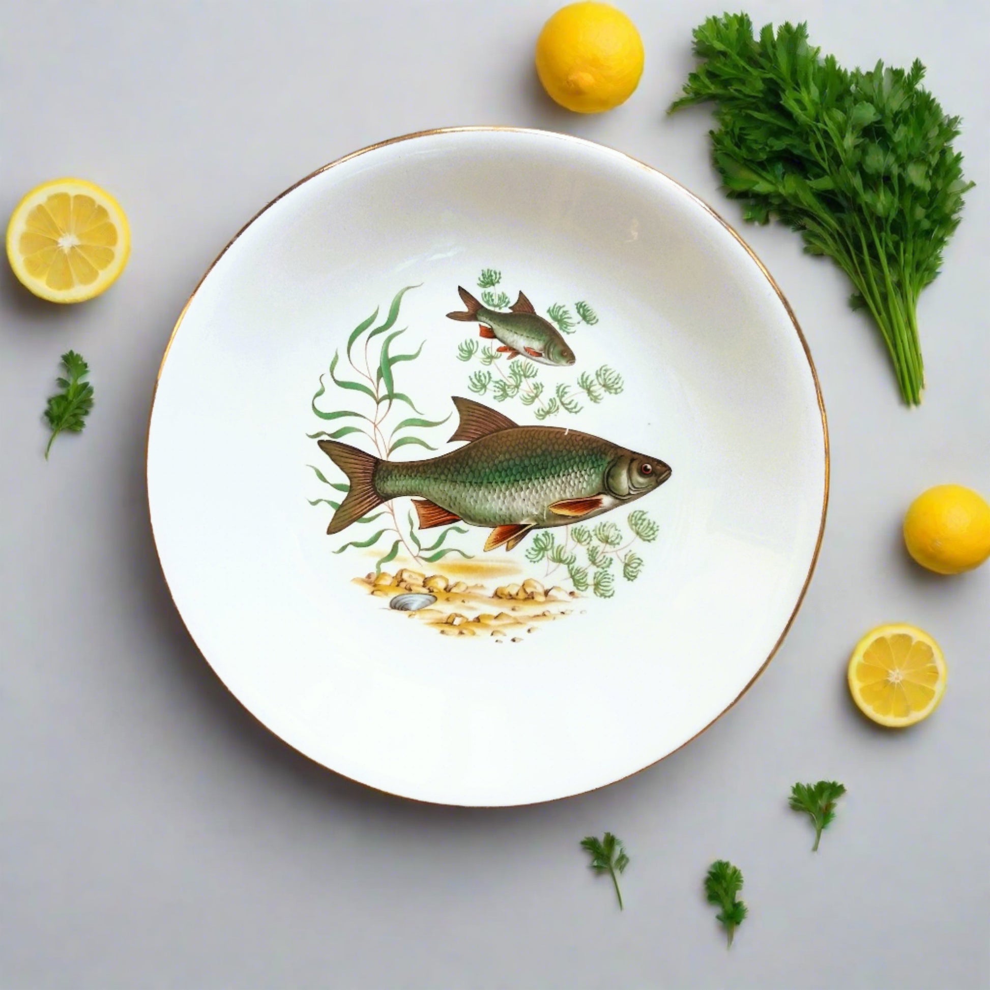 Eight Mix and Match Vintage Fish Plates from Tiggy and Pip - Just €0! Shop now at Tiggy and Pip