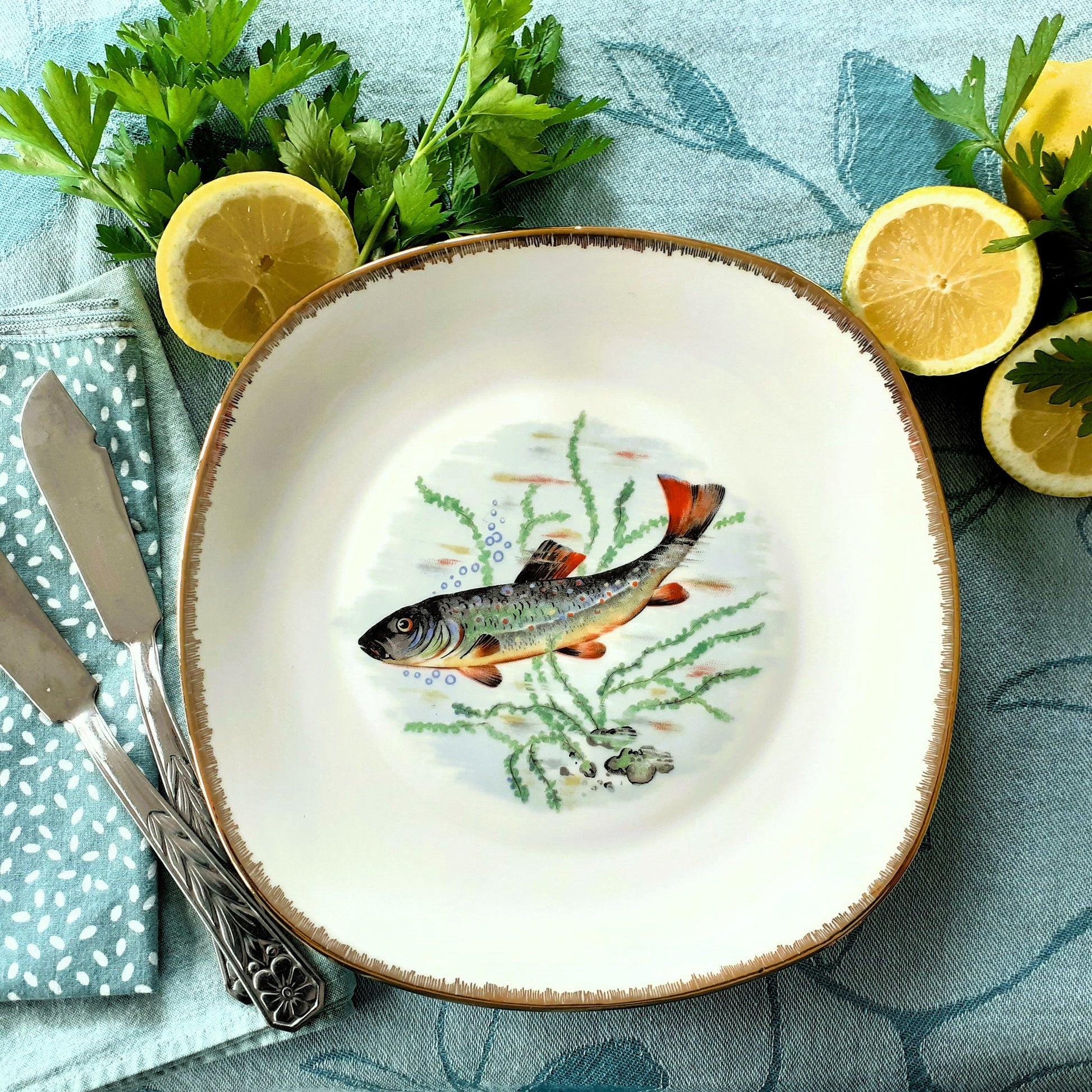 Six French Porcelain Fish Plates from Tiggy & Pip - Just €168! Shop now at Tiggy and Pip