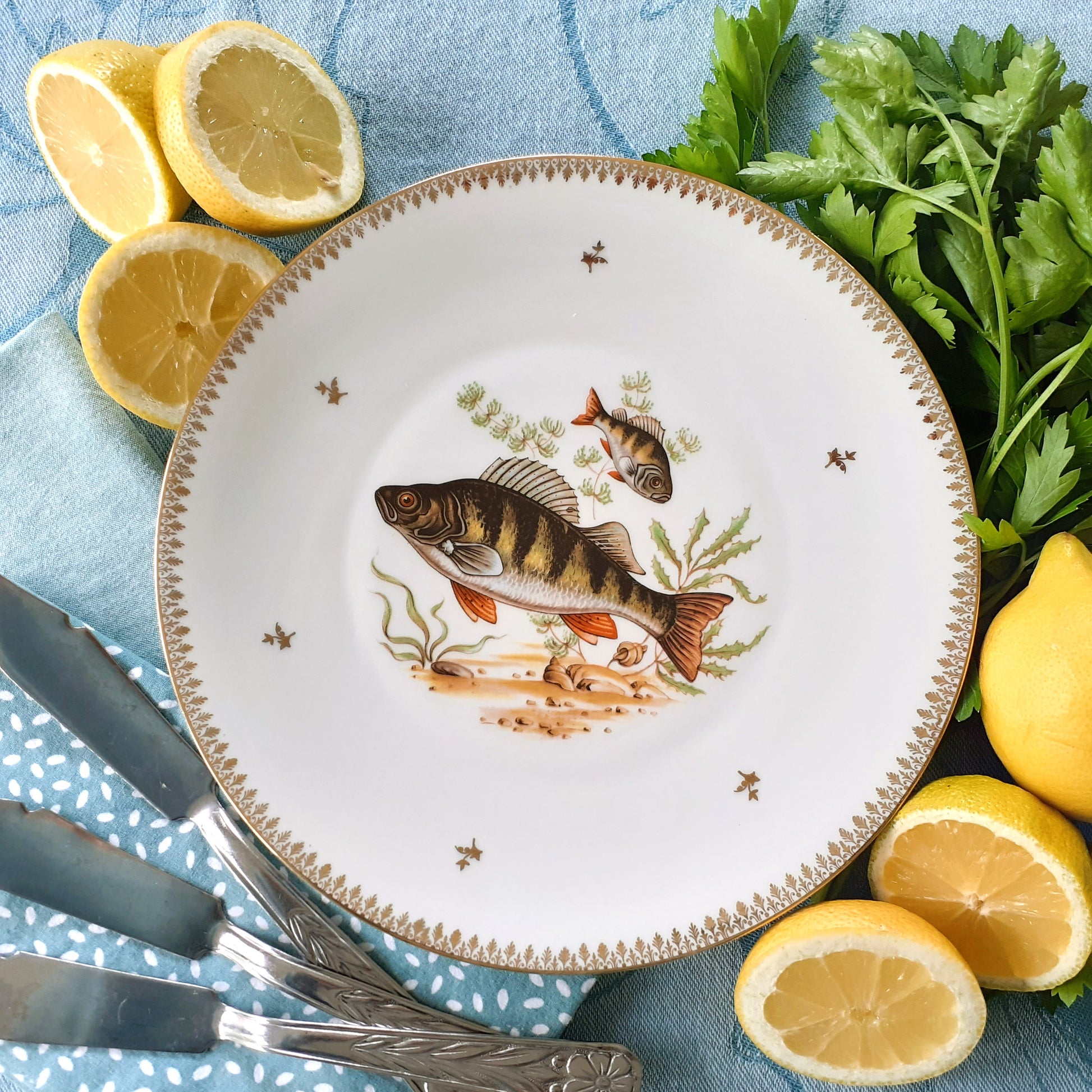 Six Limoges Porcelain Fish Plates from Tiggy & Pip - Just €156! Shop now at Tiggy and Pip