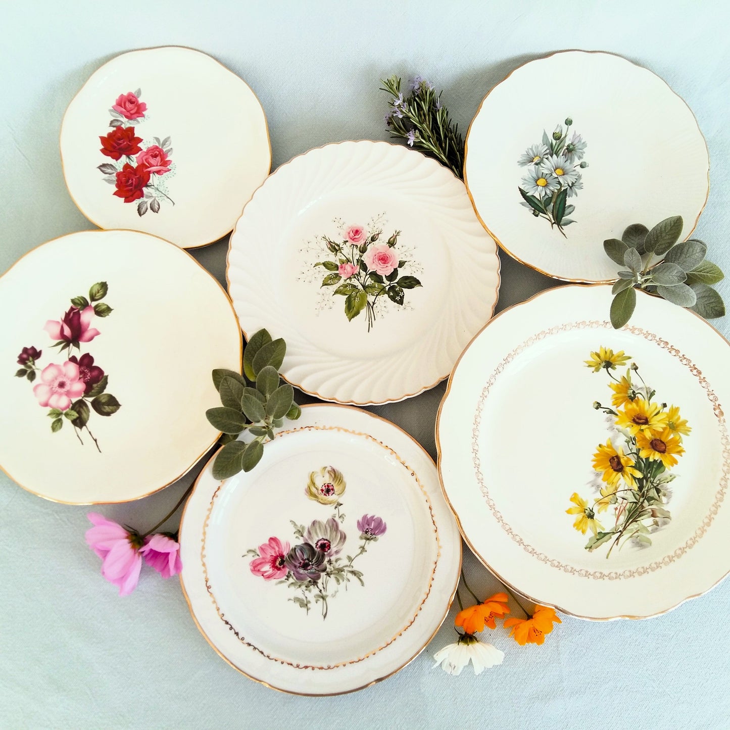 6 Mismatched 1950s Floral Transferware Plates from Tiggy & Pip - Just €156! Shop now at Tiggy and Pip