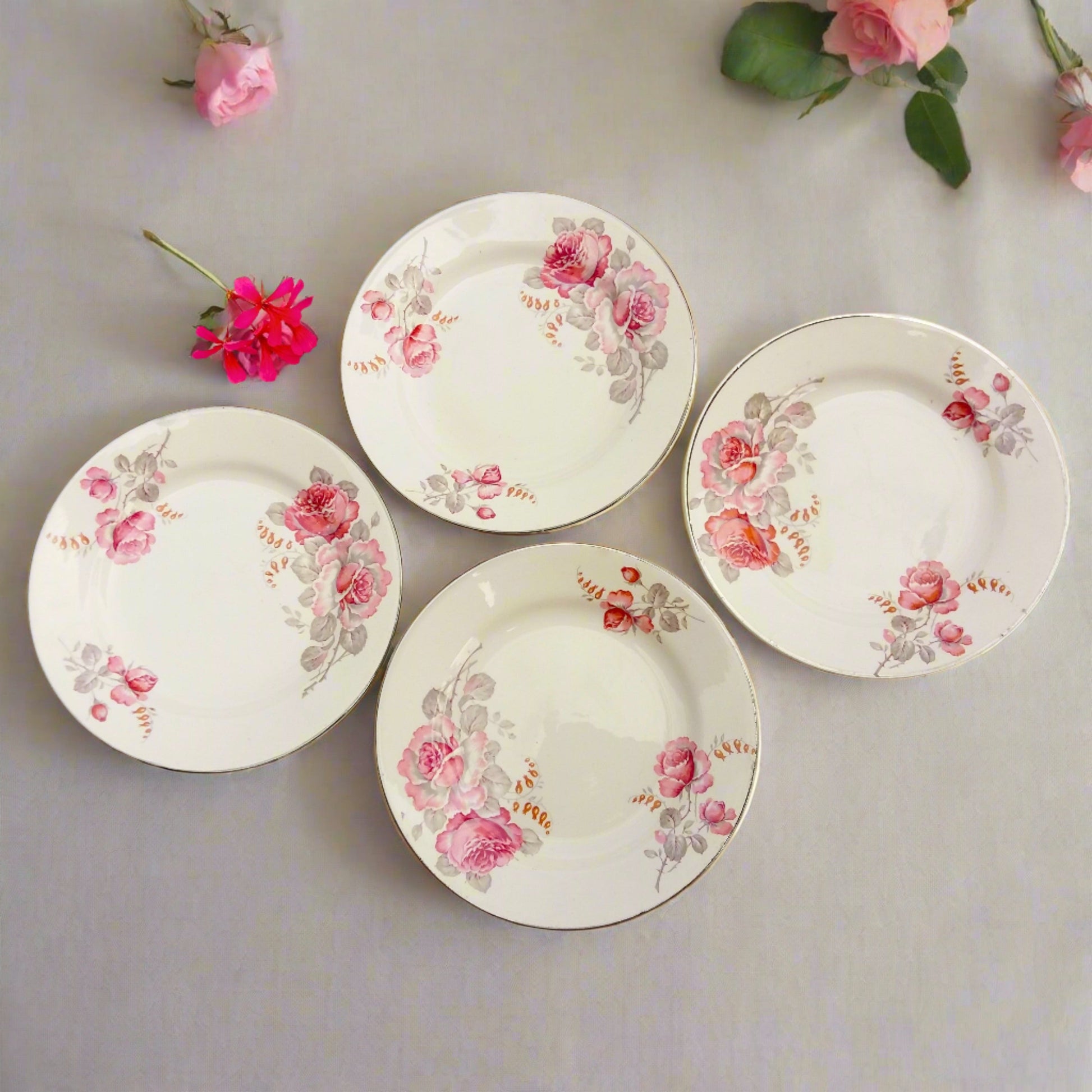 Four Vintage 1950s Floral Tea Plates from Tiggy & Pip - Just €79! Shop now at Tiggy and Pip