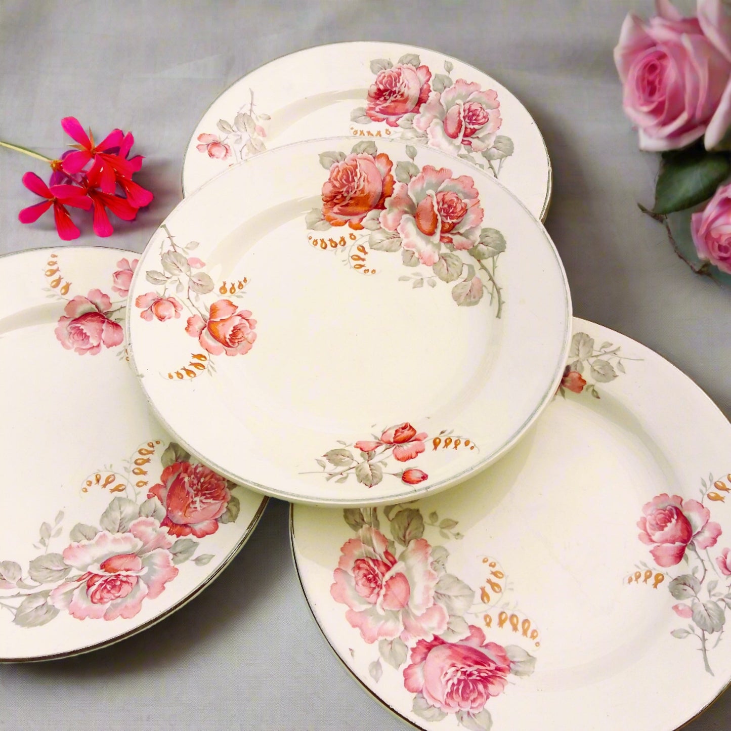 Four Vintage 1950s Floral Tea Plates from Tiggy & Pip - Just €79! Shop now at Tiggy and Pip