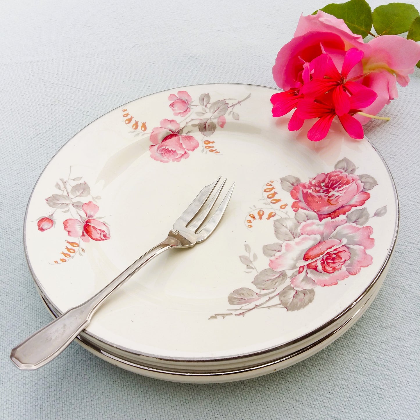 Four Vintage 1950s Floral Tea Plates from Tiggy & Pip - Just €79! Shop now at Tiggy and Pip