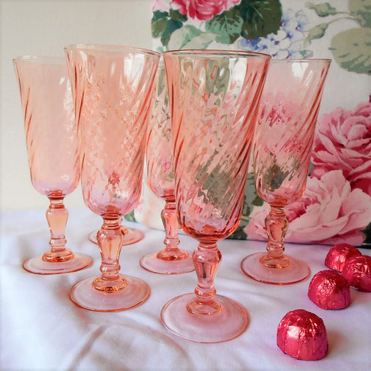 Six 1960s Vintage Pink Champagne Flutes from Tiggy & Pip - Just €120! Shop now at Tiggy and Pip