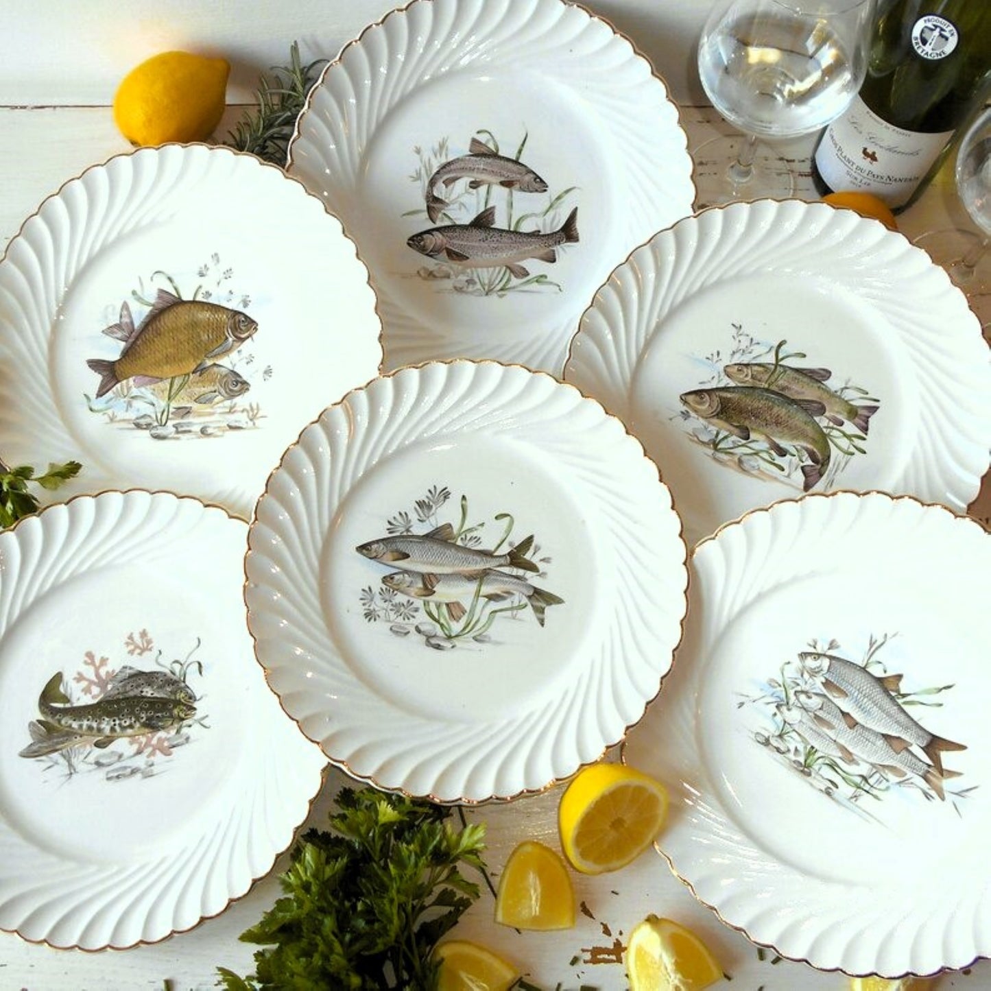 Six antique fish plates by Luneville, France from Tiggy & Pip - Just €168! Shop now at Tiggy and Pip