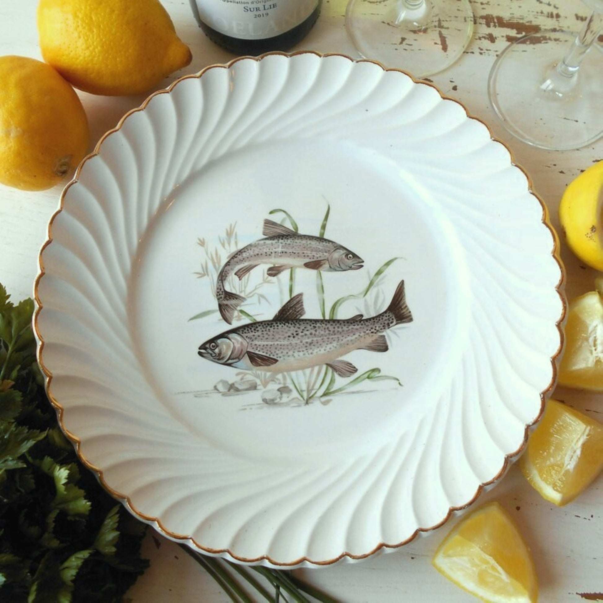 Six antique fish plates by Luneville, France from Tiggy & Pip - Just €168! Shop now at Tiggy and Pip