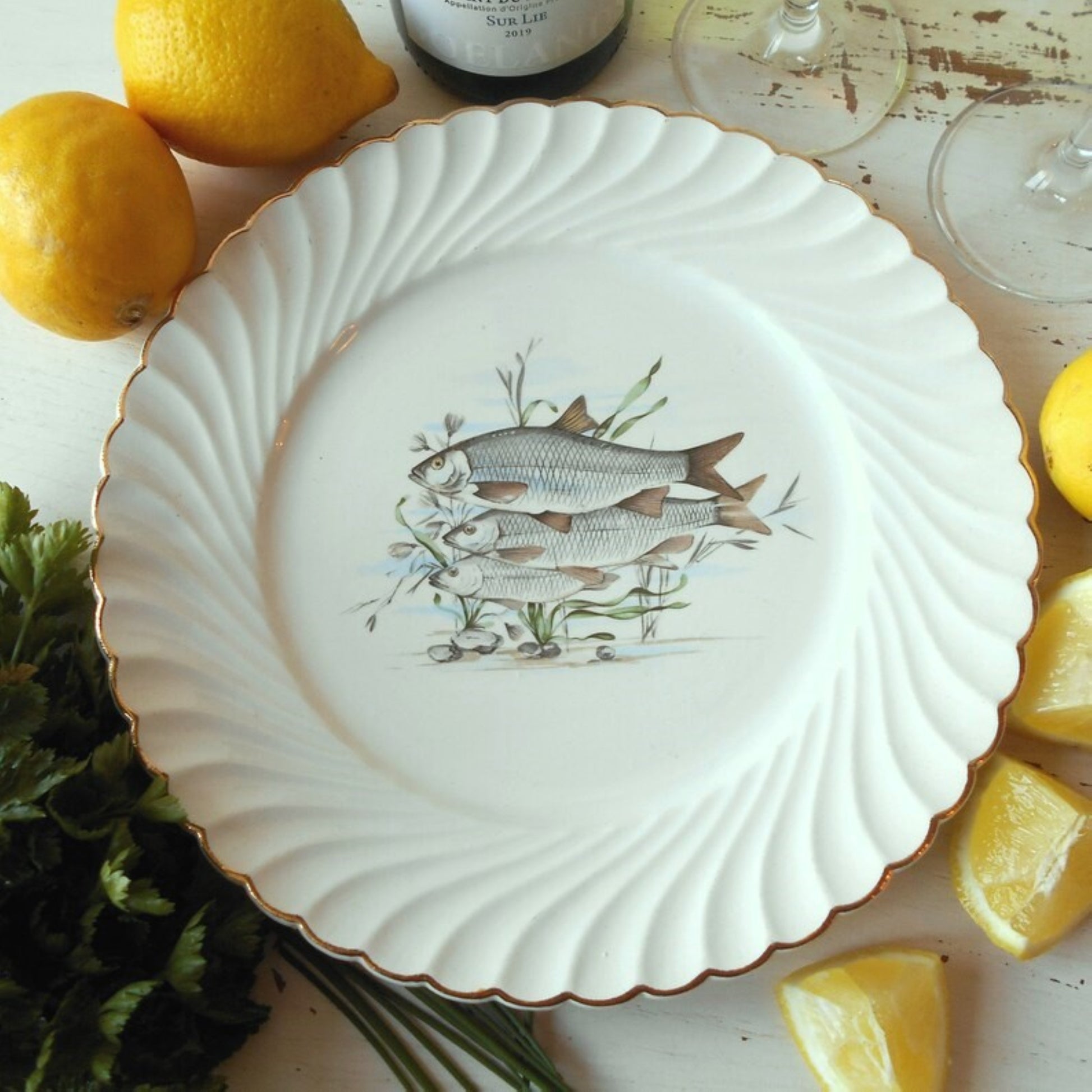 Six antique fish plates by Luneville, France from Tiggy & Pip - Just €168! Shop now at Tiggy and Pip