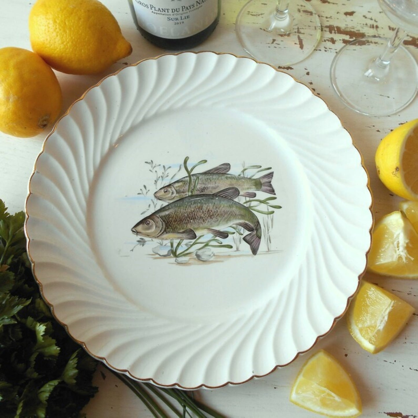 Six antique fish plates by Luneville, France from Tiggy & Pip - Just €168! Shop now at Tiggy and Pip