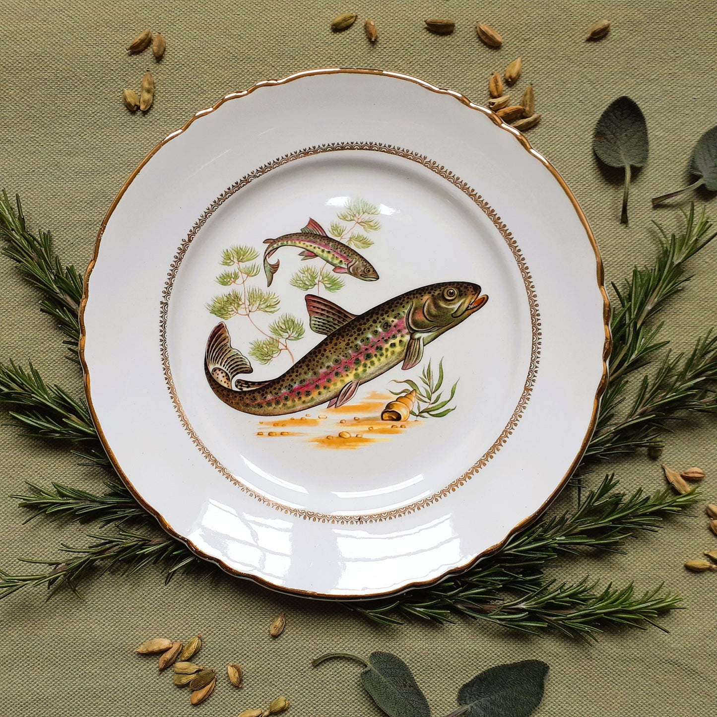 Six Vintage Fish Plates by Moulin des Loups from Tiggy and Pip - Just €168! Shop now at Tiggy and Pip