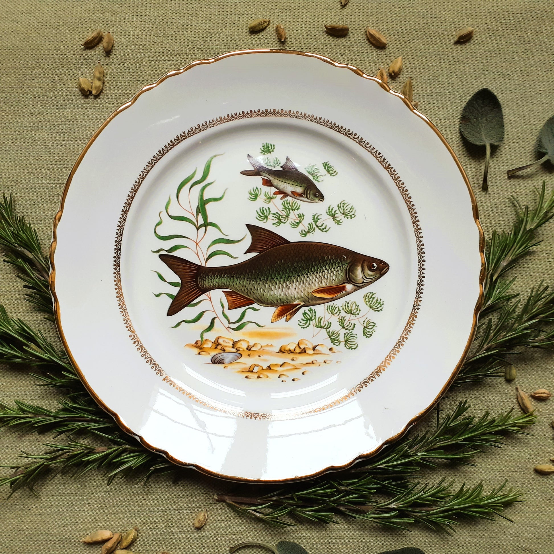 Six Vintage Fish Plates by Moulin des Loups from Tiggy and Pip - Just €168! Shop now at Tiggy and Pip