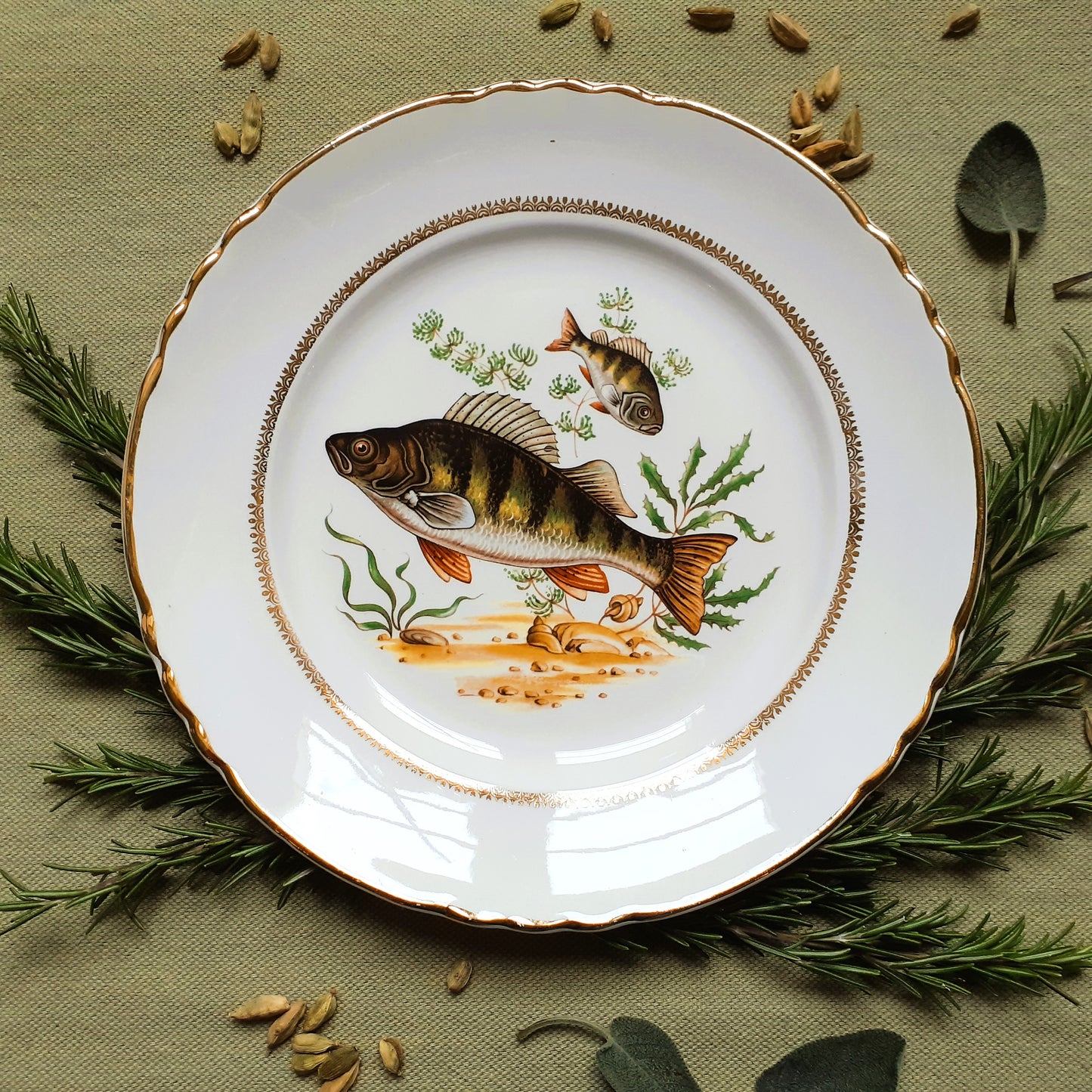 Six Vintage Fish Plates by Moulin des Loups from Tiggy and Pip - Just €168! Shop now at Tiggy and Pip