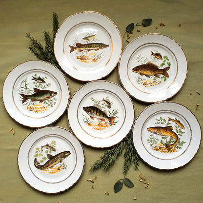 Six Vintage Fish Plates by Moulin des Loups from Tiggy and Pip - Just €168! Shop now at Tiggy and Pip