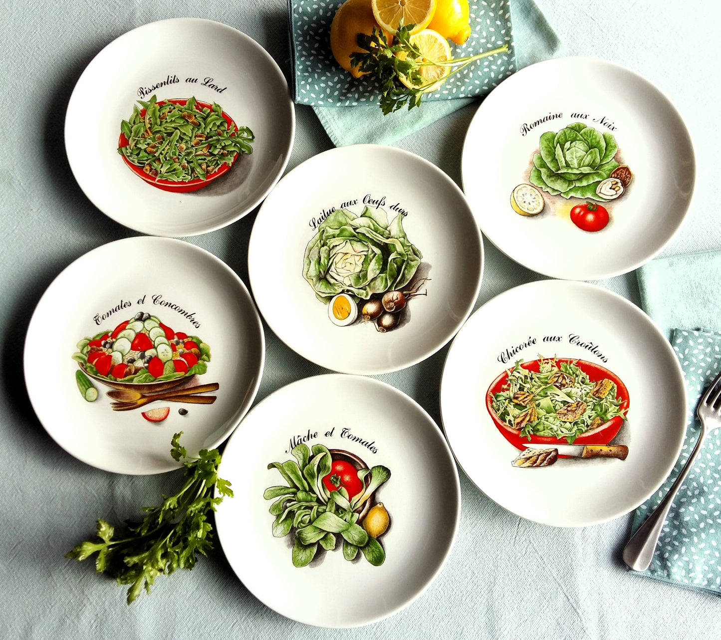 Six Mid Century Modern Salad Recipe Plates from Tiggy & Pip - Just €156! Shop now at Tiggy and Pip