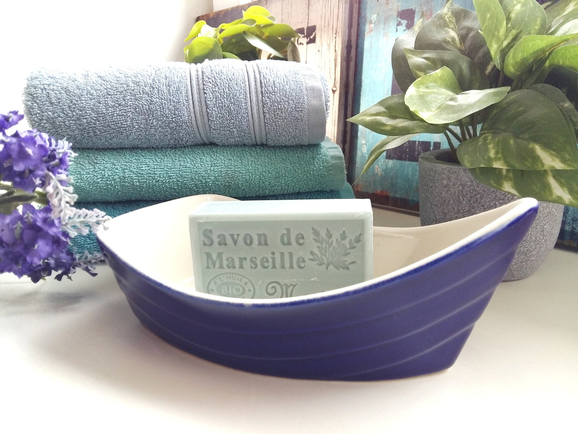 Boat Shape Soap Dish. Blue and White Boat. Nautical Bathroom Accessory from Tiggy & Pip - Just €59! Shop now at Tiggy and Pip