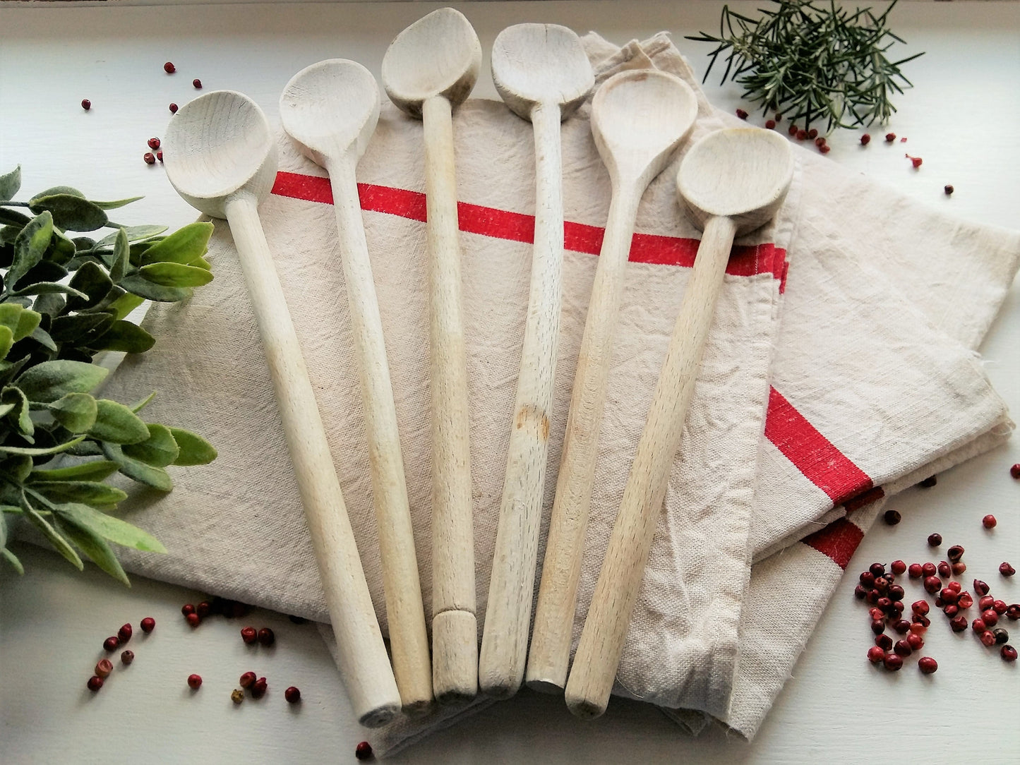 Set of SIX Vintage Bleached Long Wooden Spoons. from Tiggy & Pip - Just €54! Shop now at Tiggy and Pip
