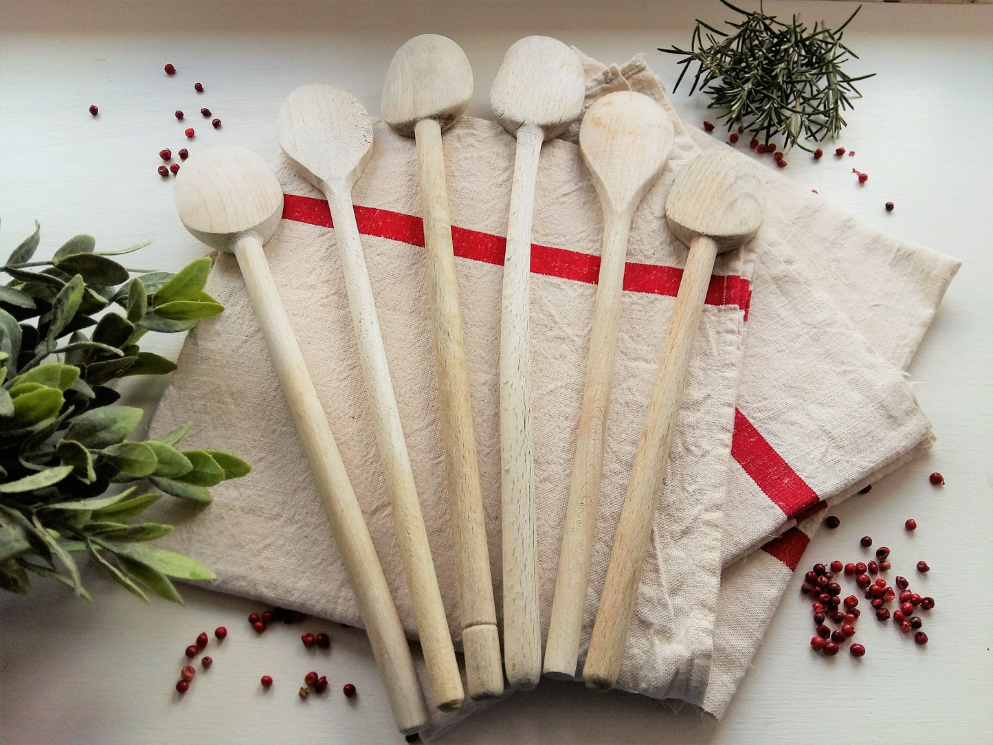 Set of SIX Vintage Bleached Long Wooden Spoons. from Tiggy & Pip - Just €54! Shop now at Tiggy and Pip