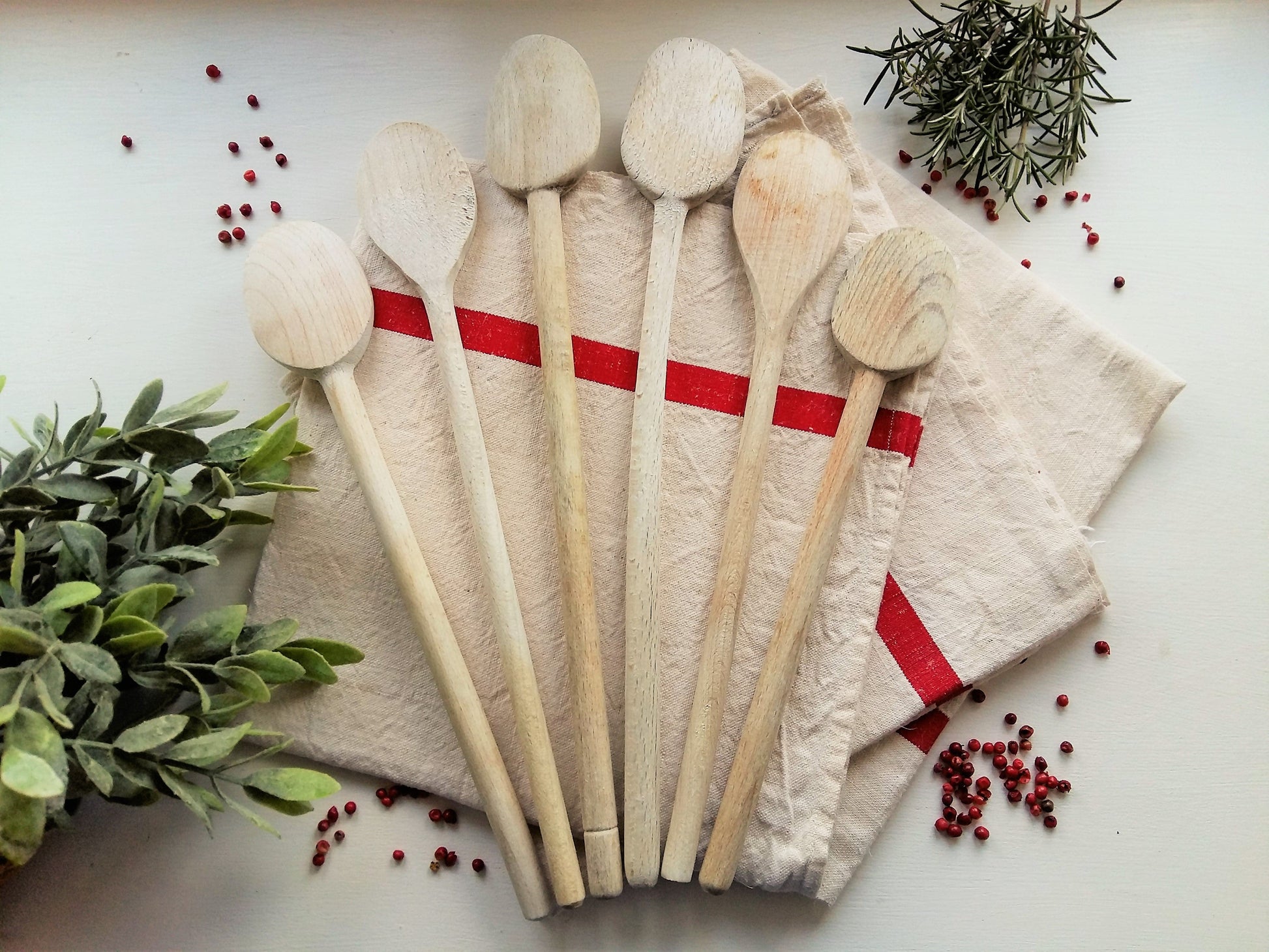 Set of SIX Vintage Bleached Long Wooden Spoons. from Tiggy & Pip - Just €54! Shop now at Tiggy and Pip