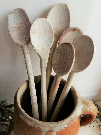 Set of SIX Vintage Bleached Long Wooden Spoons. from Tiggy & Pip - Just €54! Shop now at Tiggy and Pip