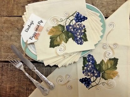 EIGHT Vintage Cotton Napkins in Grape Vine Design. from Tiggy & Pip - Just €64! Shop now at Tiggy and Pip