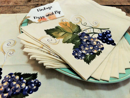 EIGHT Vintage Cotton Napkins in Grape Vine Design. from Tiggy & Pip - Just €64! Shop now at Tiggy and Pip