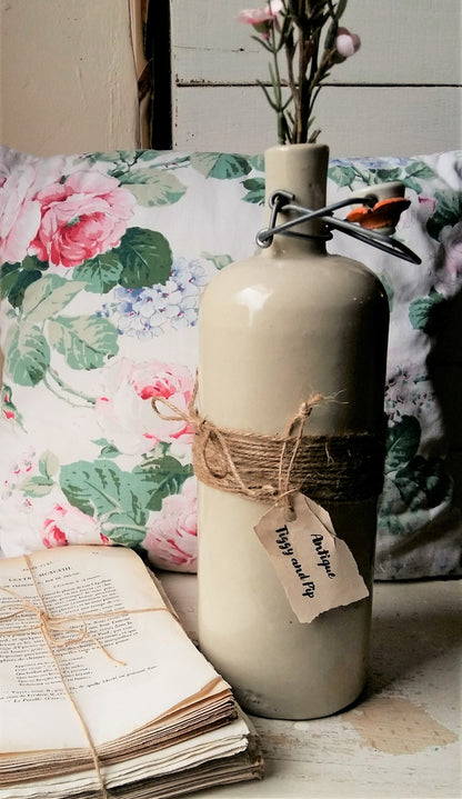 Antique Stoneware Bottle with Ceramic Stopper and Metal Clasp. from Tiggy & Pip - Just €69! Shop now at Tiggy and Pip