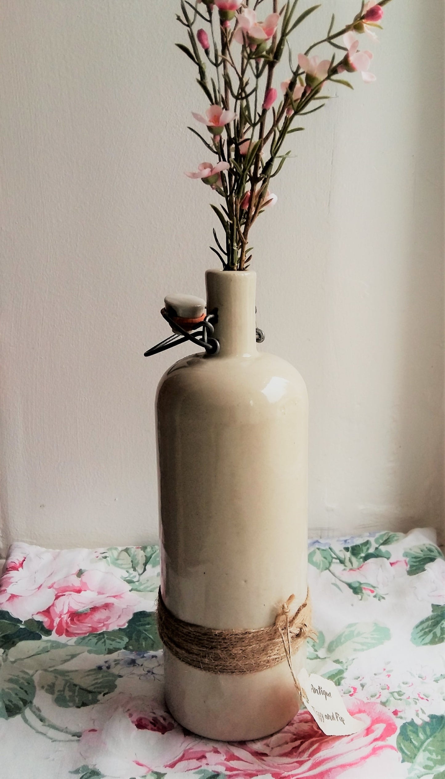 Antique Stoneware Bottle with Ceramic Stopper and Metal Clasp. from Tiggy & Pip - Just €69! Shop now at Tiggy and Pip