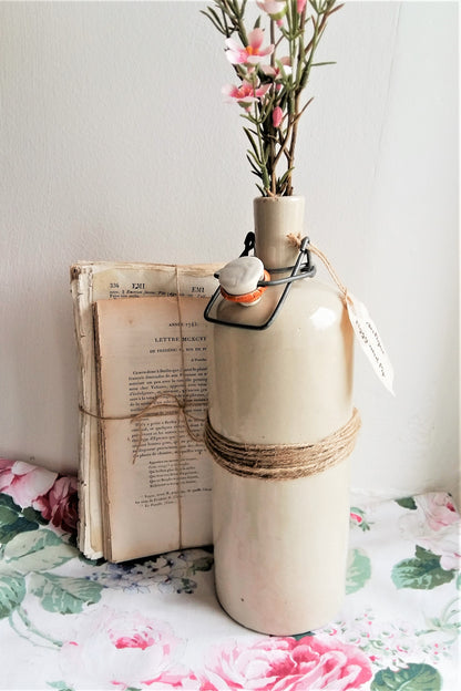 Antique Stoneware Bottle with Ceramic Stopper and Metal Clasp. from Tiggy & Pip - Just €69! Shop now at Tiggy and Pip