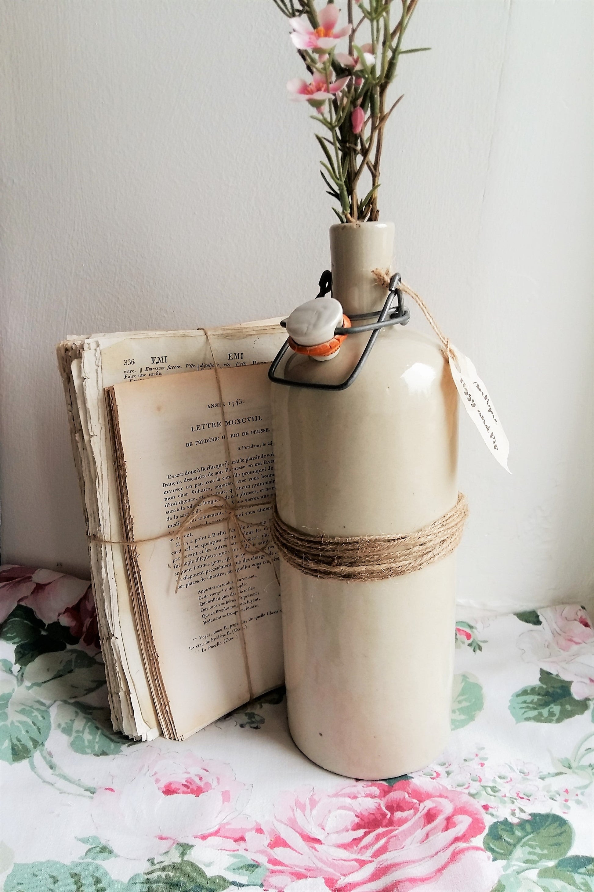 Antique Stoneware Bottle with Ceramic Stopper and Metal Clasp. from Tiggy & Pip - Just €69! Shop now at Tiggy and Pip