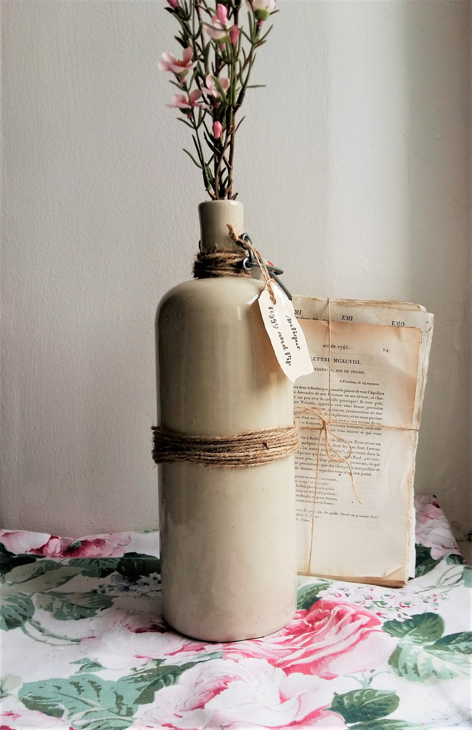 Antique Stoneware Bottle with Ceramic Stopper and Metal Clasp. from Tiggy & Pip - Just €69! Shop now at Tiggy and Pip