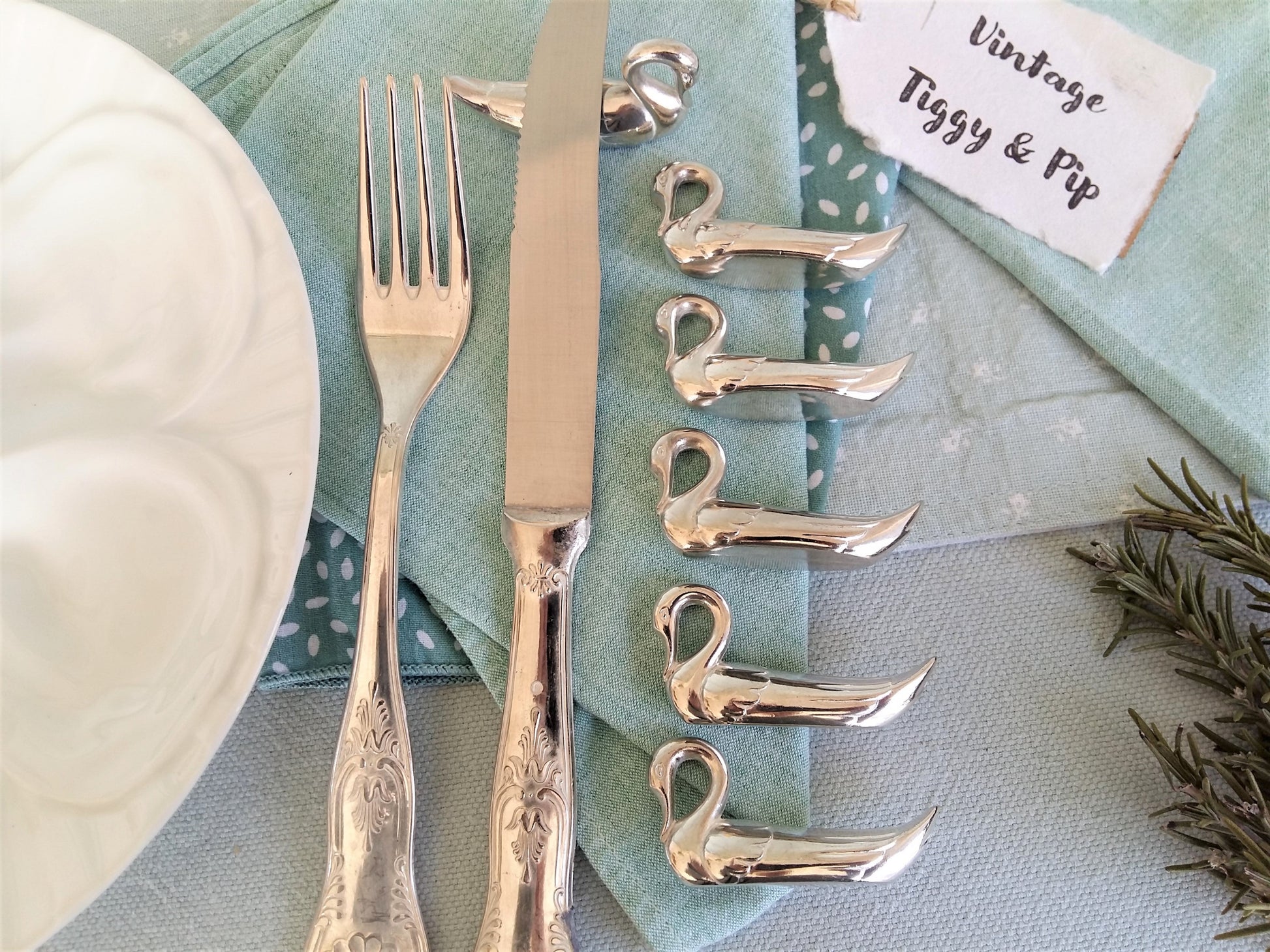 Set of Six Silver Plated Swan Knife Rests. Chopstick Rests. from Tiggy & Pip - Just €59! Shop now at Tiggy and Pip