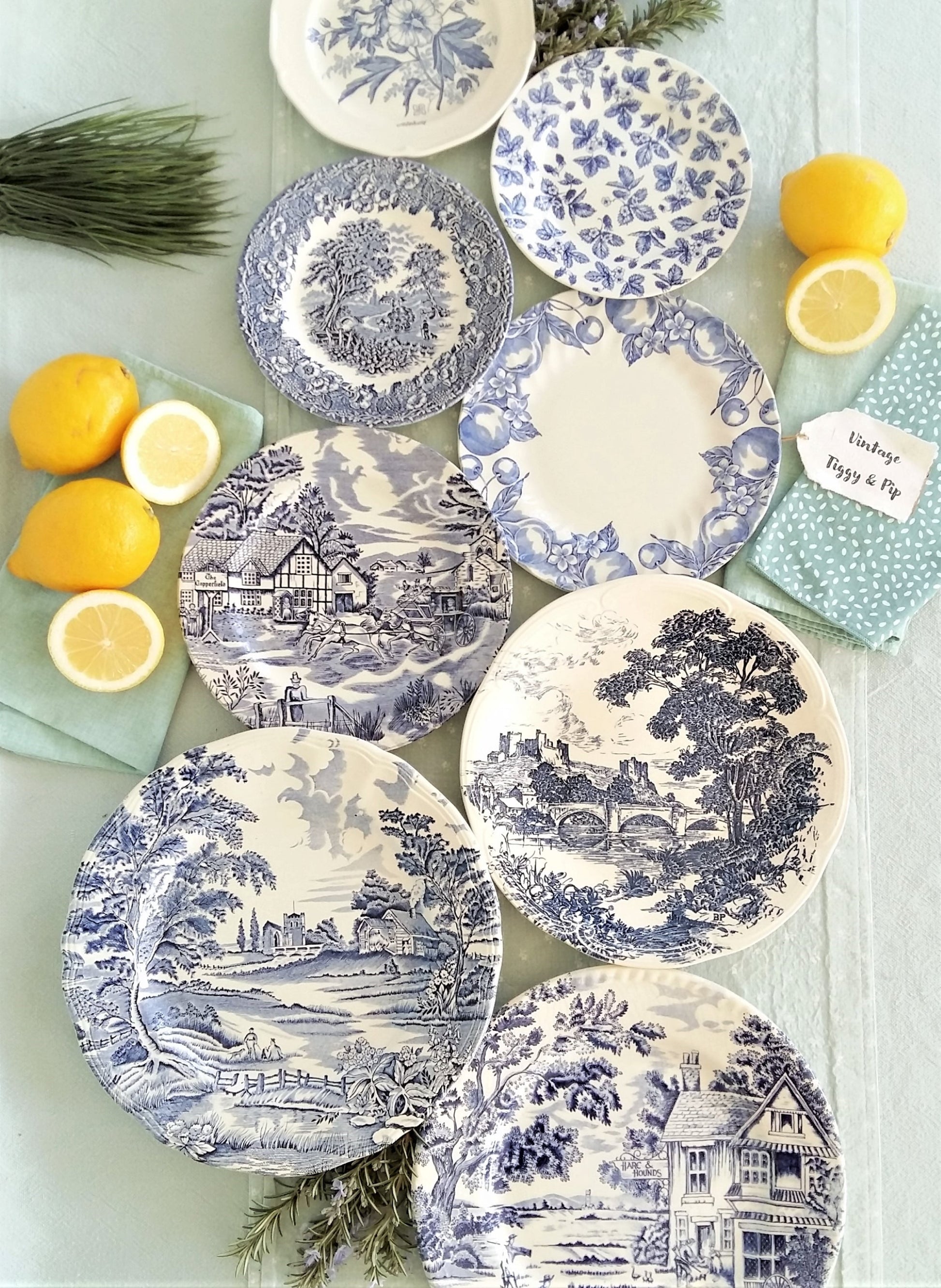 Eight Mismatched Blue and White Plates from Tiggy & Pip - Just €199! Shop now at Tiggy and Pip