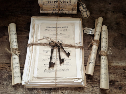 100 Music Sheets & 3 Antique Iron Keys from Tiggy & Pip - Just €79! Shop now at Tiggy and Pip