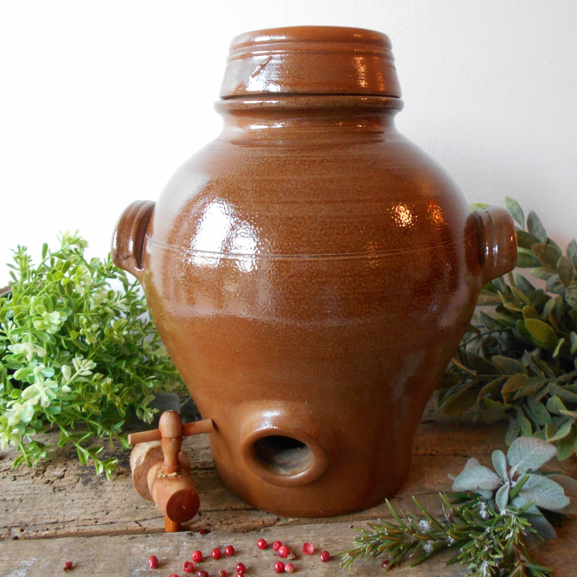 French Terracotta Oil Jar. Large Clay Oil/Vinegar Jar Handles and Tap/Cork. from Tiggy & Pip - Just €162! Shop now at Tiggy and Pip