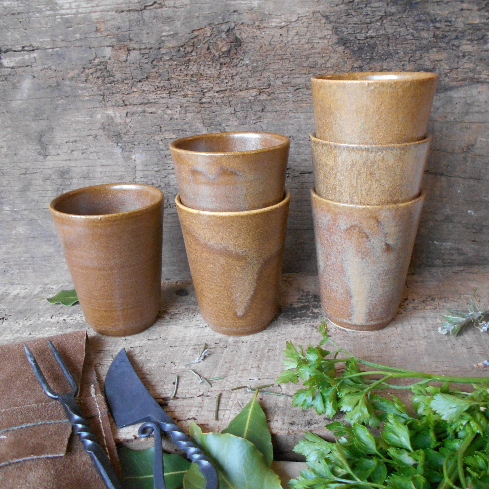 Six Stoneware Tumblers. Medieval Re-enactment Cups from Tiggy & Pip - Just €84! Shop now at Tiggy and Pip