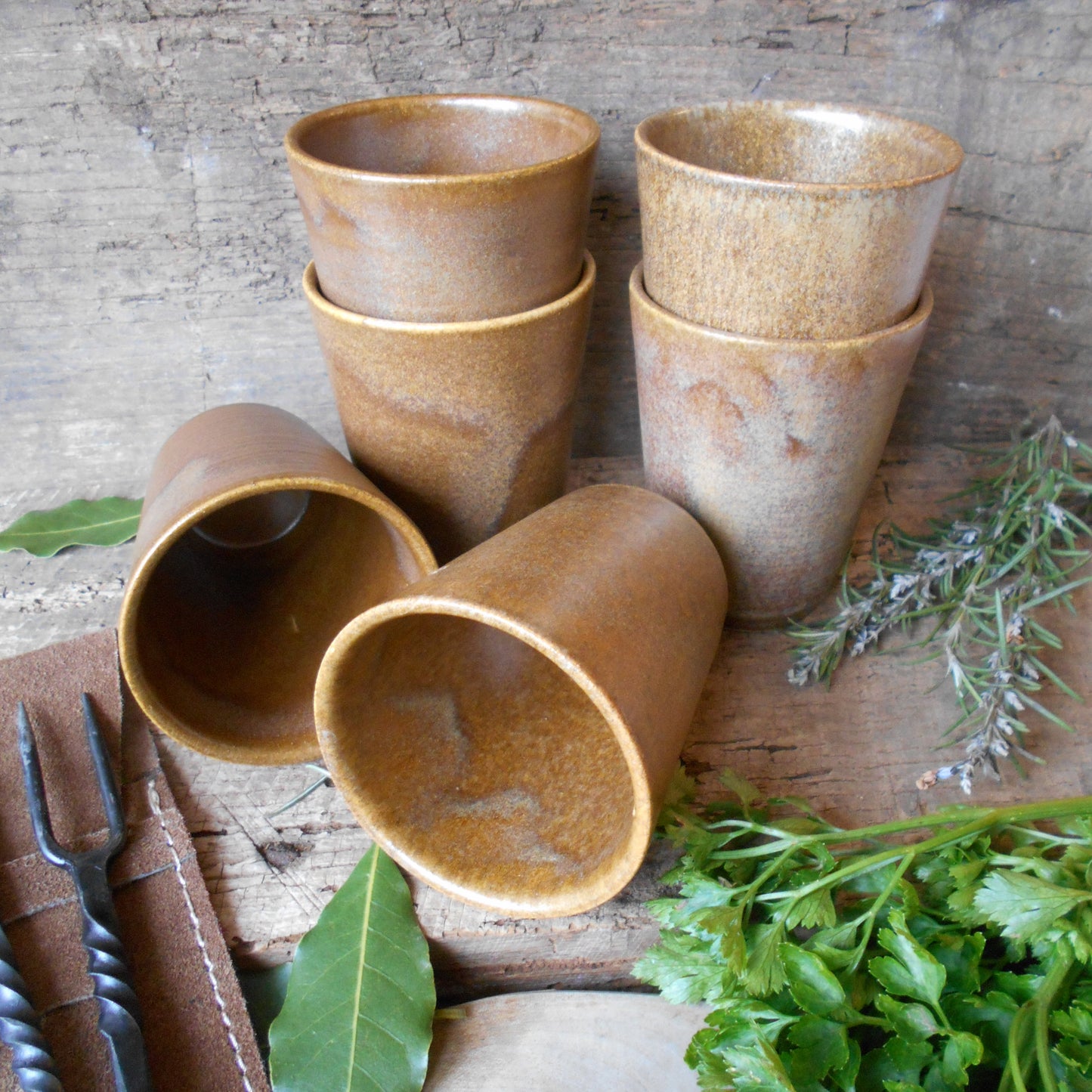 Six Stoneware Tumblers. Medieval Re-enactment Cups from Tiggy & Pip - Just €84! Shop now at Tiggy and Pip