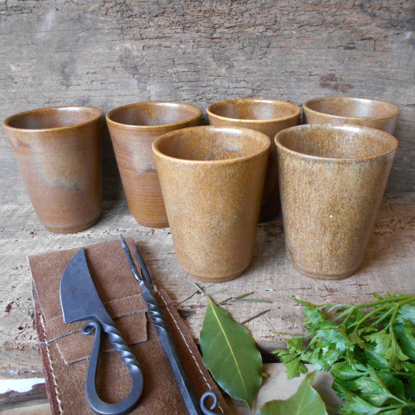 Six Stoneware Tumblers. Medieval Re-enactment Cups from Tiggy & Pip - Just €84! Shop now at Tiggy and Pip