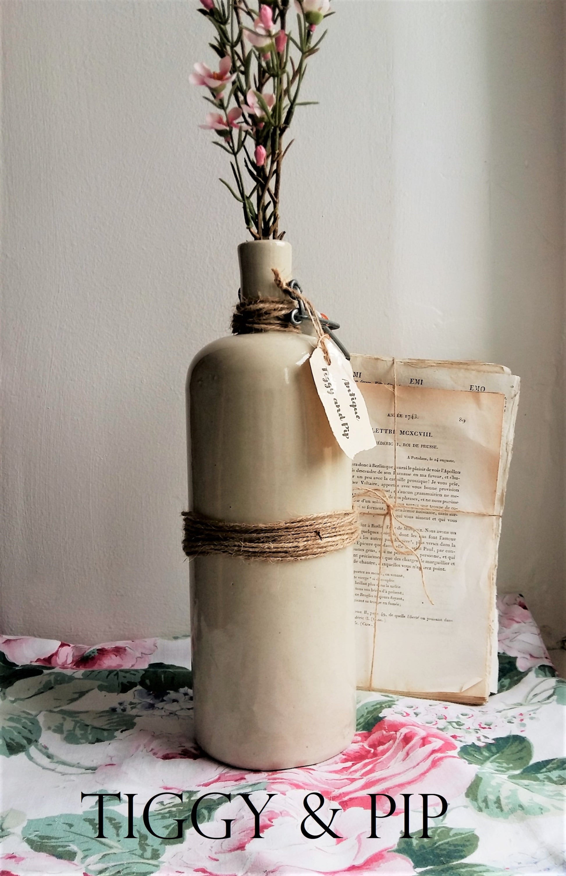 Antique Stoneware Bottle with Ceramic Stopper and Metal Clasp. from Tiggy & Pip - Just €69! Shop now at Tiggy and Pip